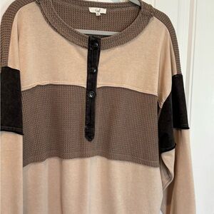 Easel Tan and Dark Brown Button Down Shirt